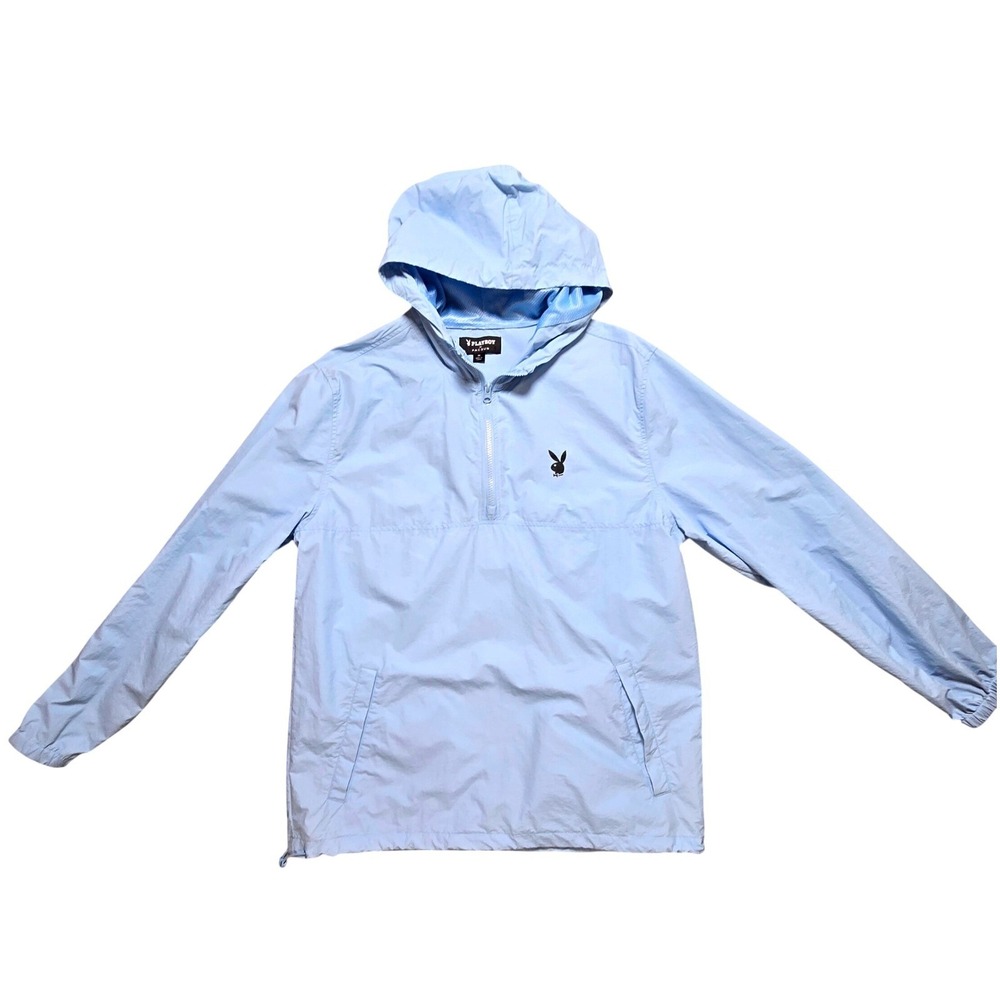Playboy by PacSun Mens Light Blue Quarter Zip Hooded Anorak Windbreaker Medium